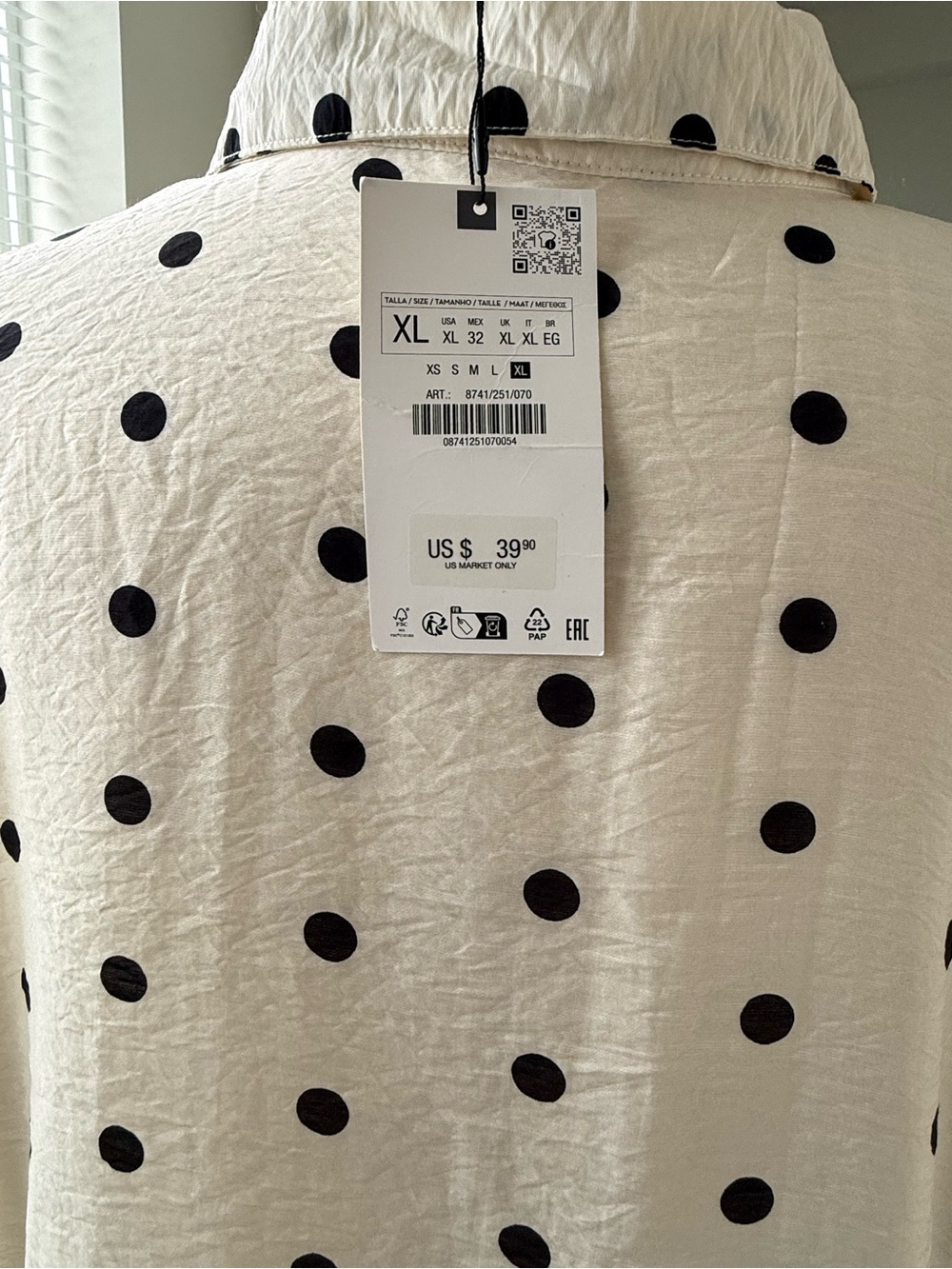 Zara Cream Button-Down Blouse with Black Polka Dots - Picture 6 of 8